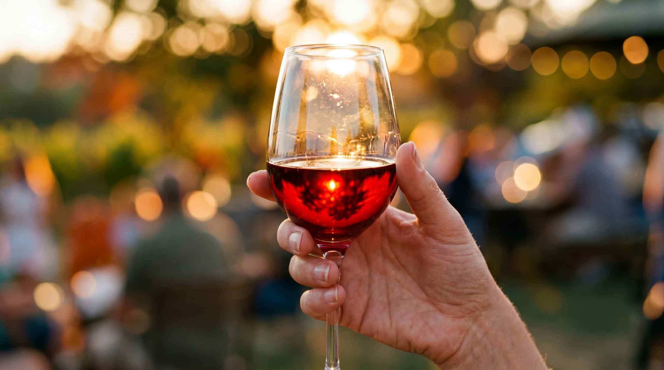 A glass of red wine.